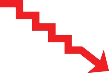 Fototapeta premium Red arrow pointing down in a stair step pattern showing a decline or financial loss trend Vector