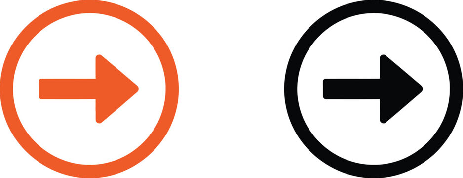 Orange and black arrow icons inside circular frames for web design and user interface navigation Vector