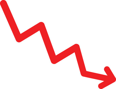 Red zigzag arrow pointing down showing a sharp decline or financial market drop Vector