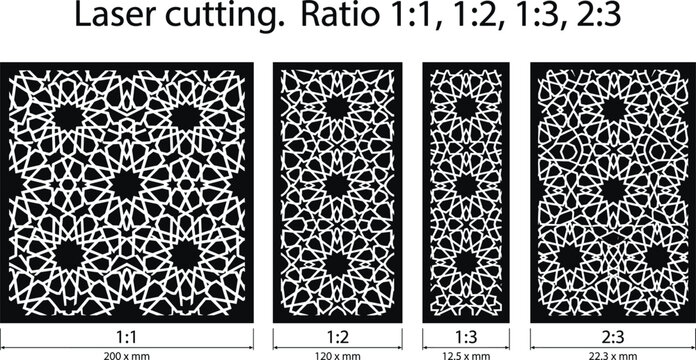 Intricate geometric laser cutting vector template featuring ornamental arabesque lattice panels with scalable decorative proportions