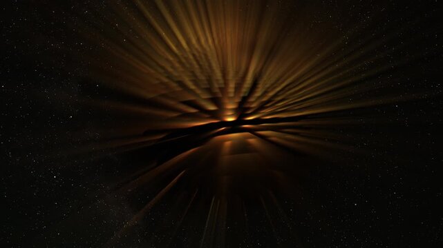Abstract multicolor glow sphere with rays, science background. Bizzard planet structure in space, 4k