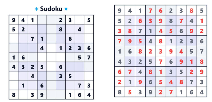 Sudoku puzzle layout with filled solution and empty grid  