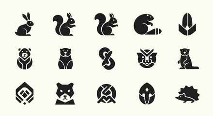 Fototapeta premium Set of Animal Icons and Symbols, Vector Graphics