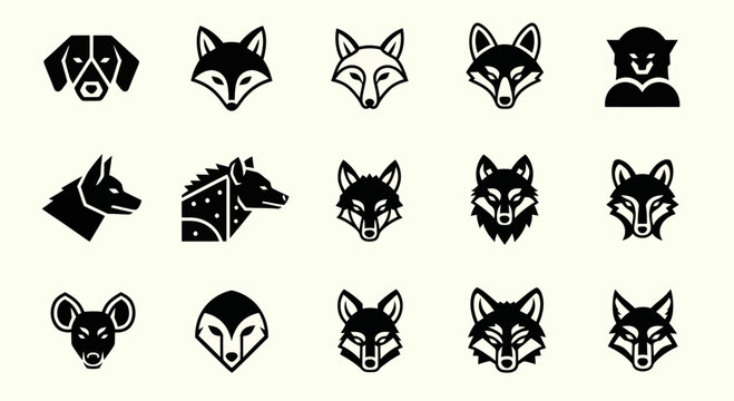 Set of Animal Head Icons: Foxes, Dog, Wolf, Rat, and Mysterious Creature
