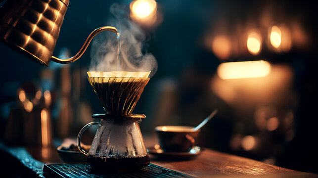 Barista Pouring Water for Pour Over Drip Coffee