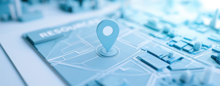 Abstract Blue Location Pin on Digital City Map Interface