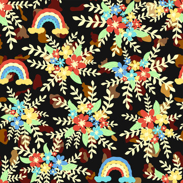 Leopard print with flowers and leaves. Design for leopard print textile fabric. Suitable for fashion