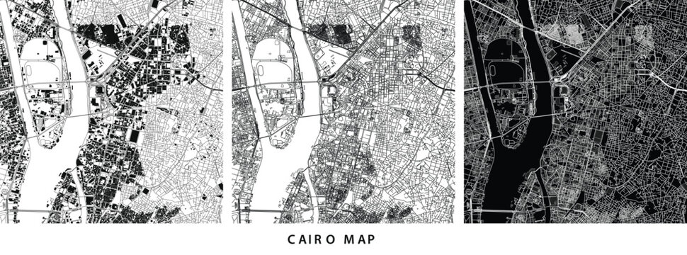 Cairo City Map Art Vector. Egypt Minimalist Urban Street Plan Layout