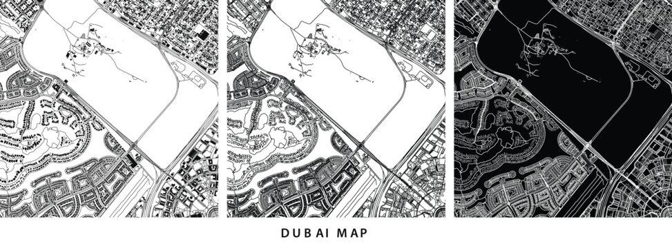 Dubai City Map Art Vector. UAE Minimalist Urban Street Plan Layout