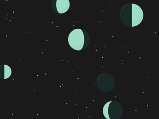 Naklejka premium Moon Phases Celestial Pattern Dark Background