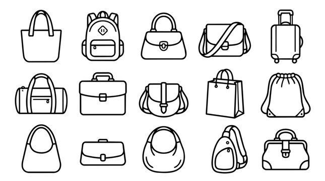 Different types of bags, luggage, and handbags