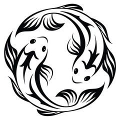 Obraz premium Simple Minimalist Koi Fish Swimming in a Circle: Zen Symbol of Prosperity & Tranquility