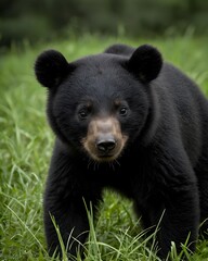 Obraz premium A rock toned asiatic black bear cub fantasy animal experiment, fictional species in a darkened orchard