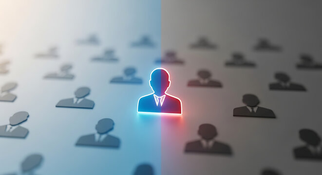 Glowing leader icon standing out from a crowd of people