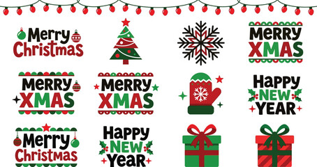 Naklejka premium Festive Holiday Ornaments And Greetings Vector Illustration