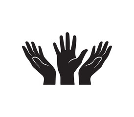 Obraz premium Three black hands raised up in unity support and care concept