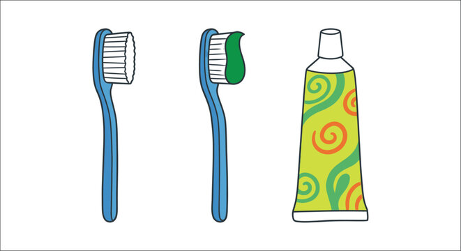 Toothbrushes And Toothpaste Colorful Vector Illustration On White Background toothbrush