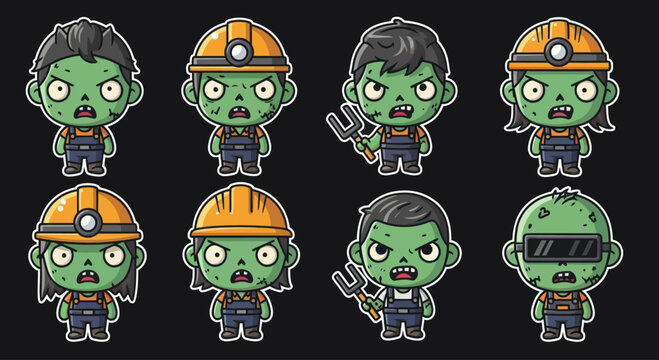 Cute Zombie Workers Collection - Cartoon Style