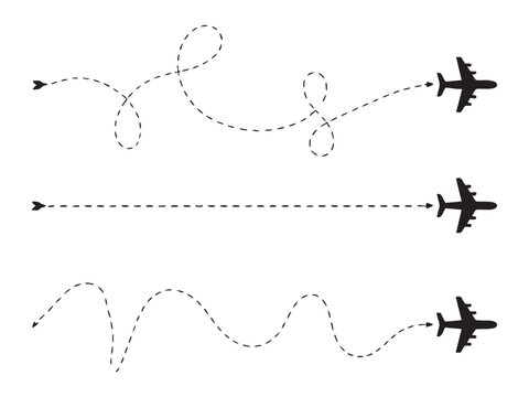 airplane dotted lines, airplane travel path set, air travel routes, aircraft flight lines, travel trace.
