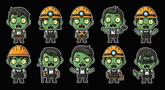 Cute Zombie Workers Collection: Miner, Builder, Welder & More