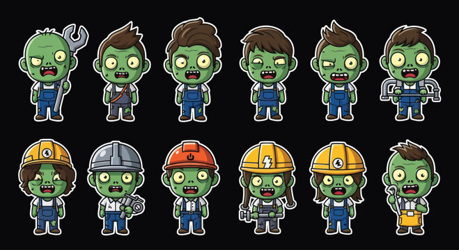 Cute Zombie Workers Collection: Mechanics, Builders, and Craftsmen