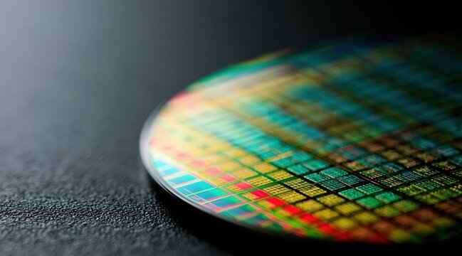 Semiconductor silicon wafer on dark background