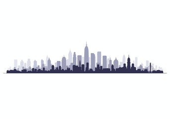 Obraz premium Modern city skyline silhouette with tall skyscrapers on a white background