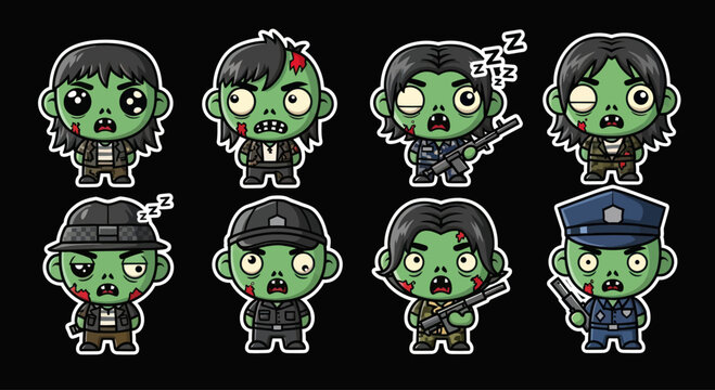 Cute Zombie Characters Set - Cartoon Style
