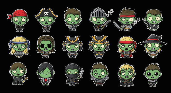 Cute Zombie Characters Set - Halloween Theme