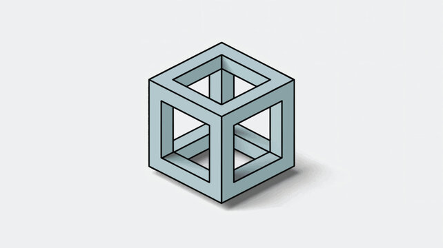 Isometric 3D wireframe cube vector, geometric hollow square frame icon, blue metal structure element for architectural design and technology