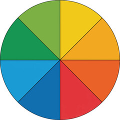 Fototapeta premium Colorful color wheel with eight segments, circular rainbow palette infographic, flat vector diagram for art theory and design education