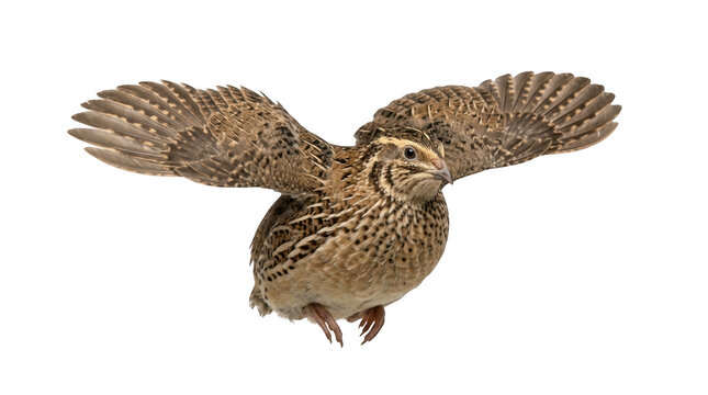 Common quail in flight isolated on transparent background