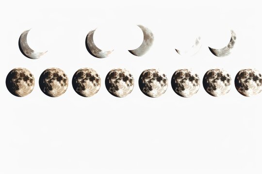 The moon phases are illustrated in a simple yet educational graphic, showcasing the cyclical journey from a slender crescent to a full orb against a clean, white background.