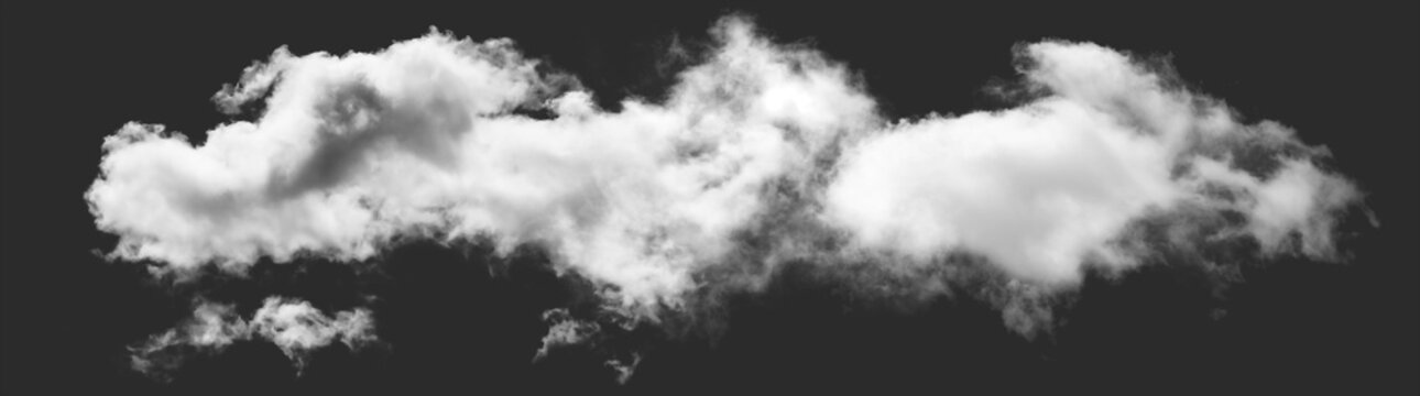 Long white cloud isolated on dark background isolated on transparent background