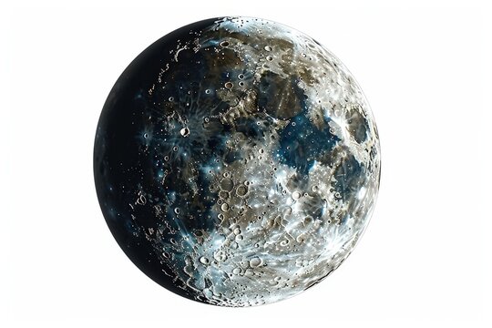 Detailed full moon with craters and surface detail in space.