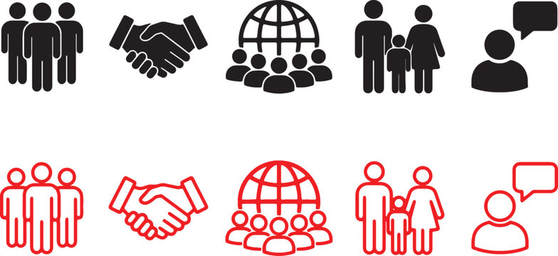 Business Communication and Community Icon Set Vector Illustration