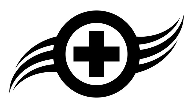 Medical Symbol With Wings Black Silhouette On White Background