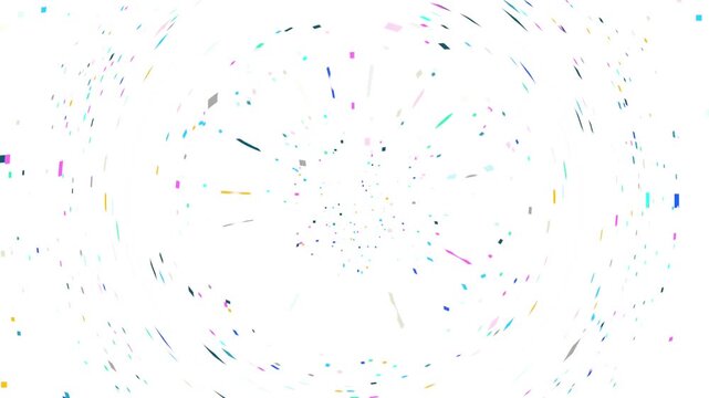 Distorted pixel style light particles spinning and flowing on white background
