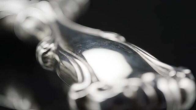 Closeup Macro Shot of Intricate Silverware Detail.