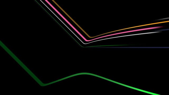 Colorful laser beams distorted animation on black background