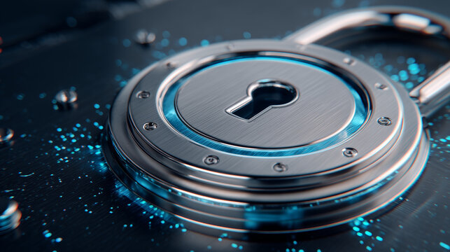 A large metal padlock on a digital circuit surface representing strong cybersecurity, protected access, and secure infrastructure for sensitive data systems.
