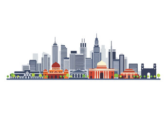 Obraz premium Vibrant city skyline with diverse buildings and skyscrapers in a modern metropolis