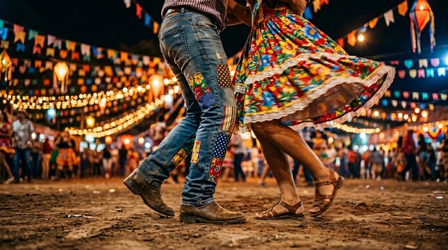 Close-Up of Spinning Floral Skirt and Patched Pants Dancing Forr&oacute;