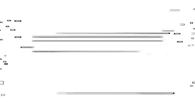 Lines and sketchy style pixel particles distorted animation