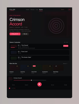 Charcoal Streaming App UI Kit &ndash; Episode Player & Content Discovery Dashboard with Rose Pink Accent Template