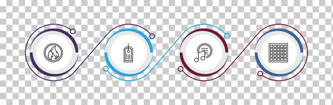 outline ultimate glyphicons icons set - round flame, clothes label, music menu, square grid. editable vector for web and mobile ui