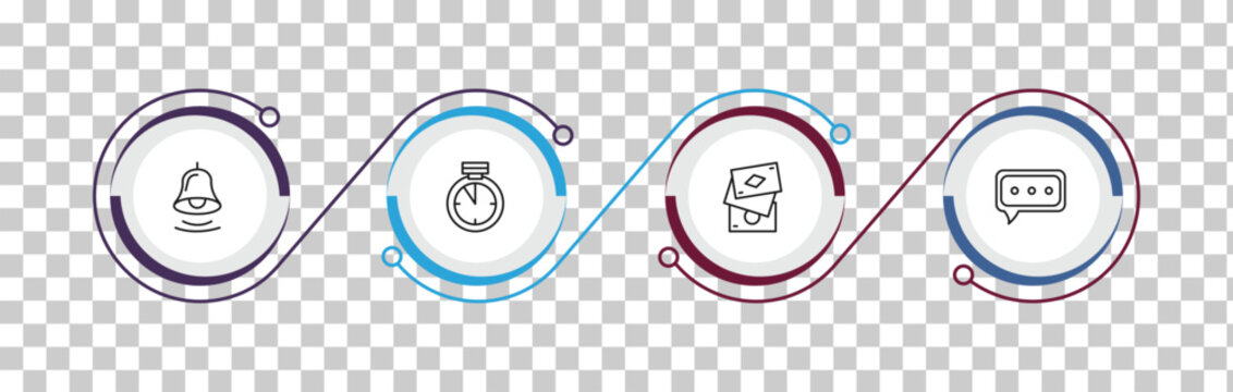 outline ultimate glyphicons icons set - alarm bell, time almost full, three cards, message bubble. editable vector for web and mobile ui