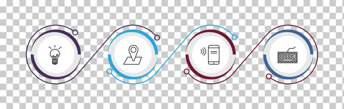 outline ultimate glyphicons icons set - light bulb on, big map placeholder, phone connection, computer keyboard. editable vector for web and mobile ui