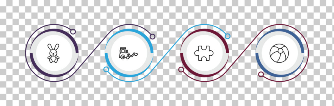 outline toys icons set - bunny toy, digger toy, puzzle toy, beach ball editable vector for web and mobile ui