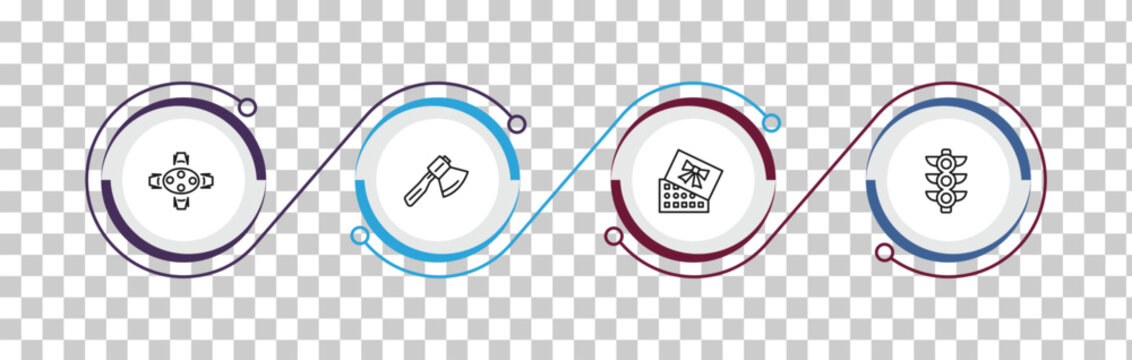 outline tools and utensils icons set - dining, hand axe, chote box, semaphore light. editable vector for web and mobile ui